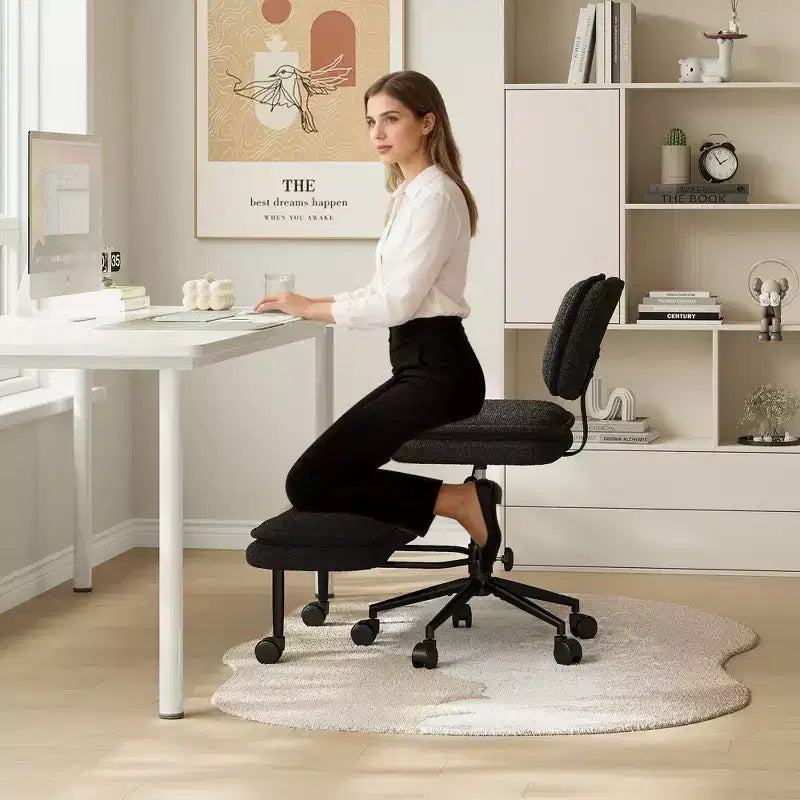 Chaise de bureau jambes croisées avec pouf, chaise de méditation pivotante sans accoudoirs, chaise large criss-cross pour bureau à domicile et coiffeuse