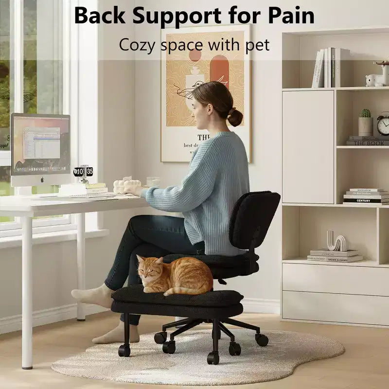 Chaise de bureau jambes croisées avec pouf, chaise de méditation pivotante sans accoudoirs, chaise large criss-cross pour bureau à domicile et coiffeuse