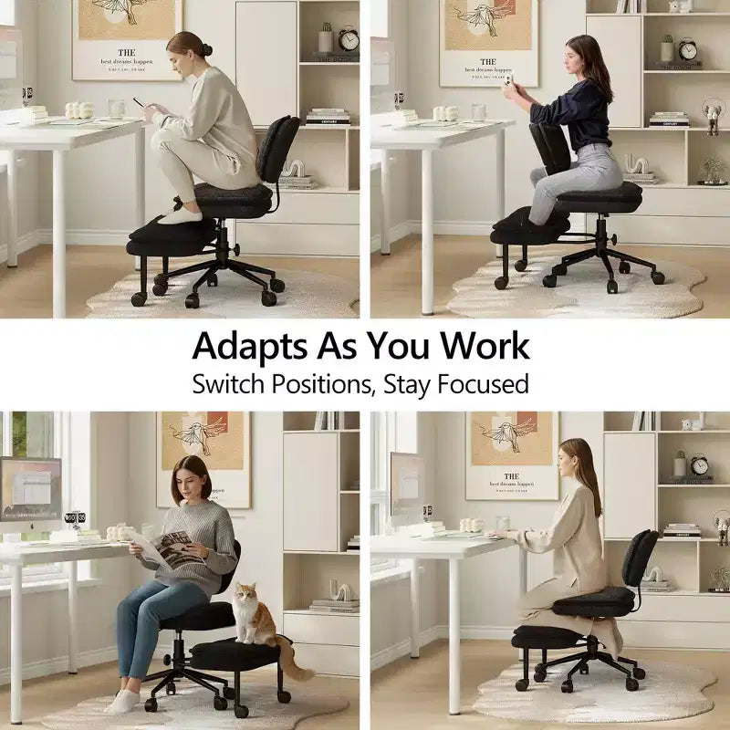 Chaise de bureau jambes croisées avec pouf, chaise de méditation pivotante sans accoudoirs, chaise large criss-cross pour bureau à domicile et coiffeuse