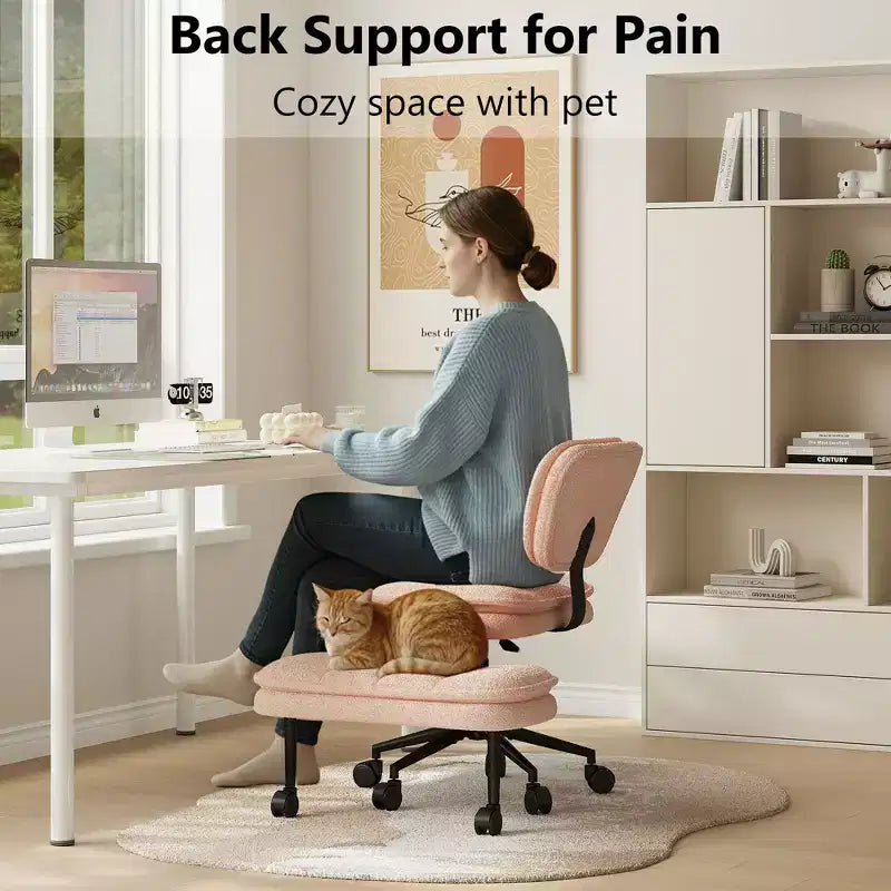 Chaise de bureau jambes croisées avec pouf, chaise de méditation pivotante sans accoudoirs, chaise large criss-cross pour bureau à domicile et coiffeuse