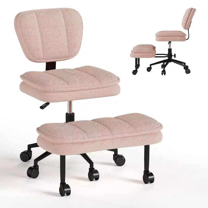 Chaise de bureau jambes croisées avec pouf, chaise de méditation pivotante sans accoudoirs, chaise large criss-cross pour bureau à domicile et coiffeuse