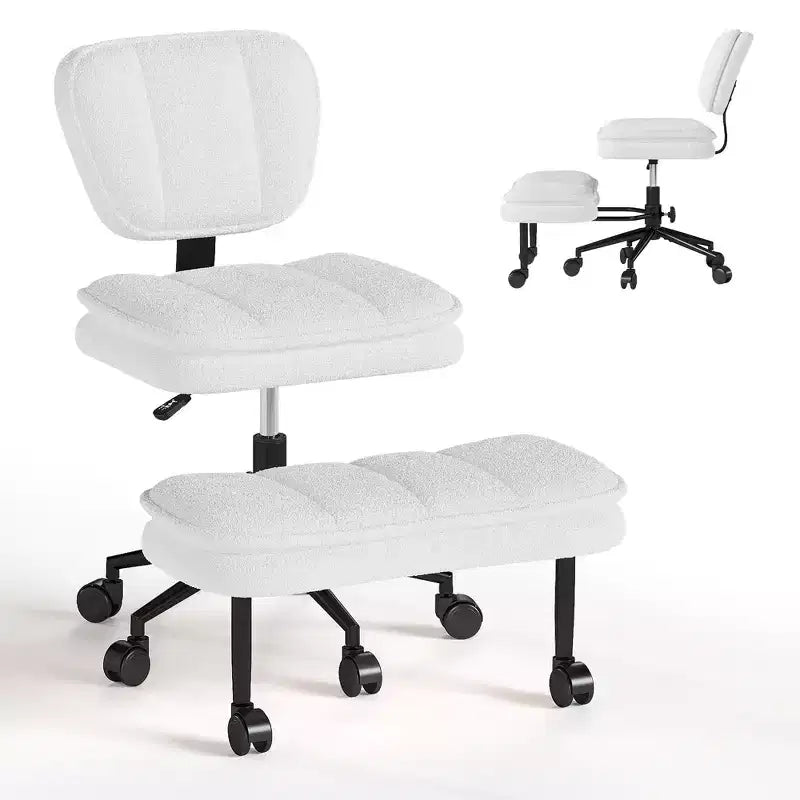 Chaise de bureau jambes croisées avec pouf, chaise de méditation pivotante sans accoudoirs, chaise large criss-cross pour bureau à domicile et coiffeuse