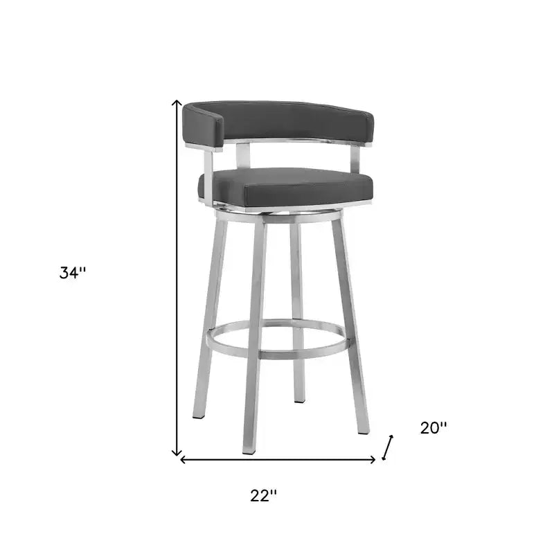 Chaise de bar pivotante à dossier bas, hauteur comptoir, en similicuir gris et argenté et fer, lot de 26