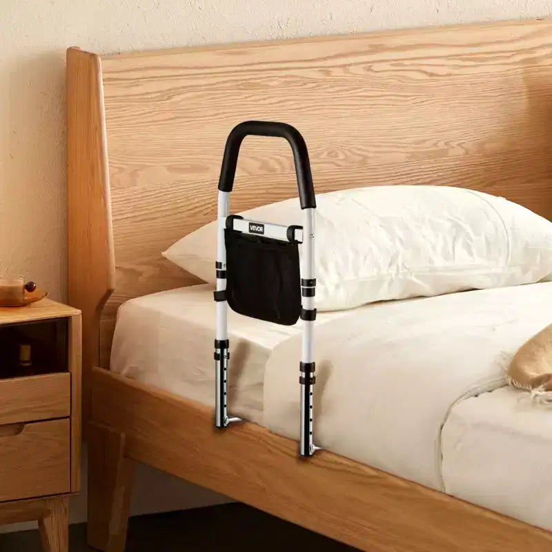 Barre de lit pour personnes âgées, barres d'appui de chevet avec main courante en PU, canne de chevet à hauteur réglable, barres de lit en acier au carbone haute résistance, noir + blanc