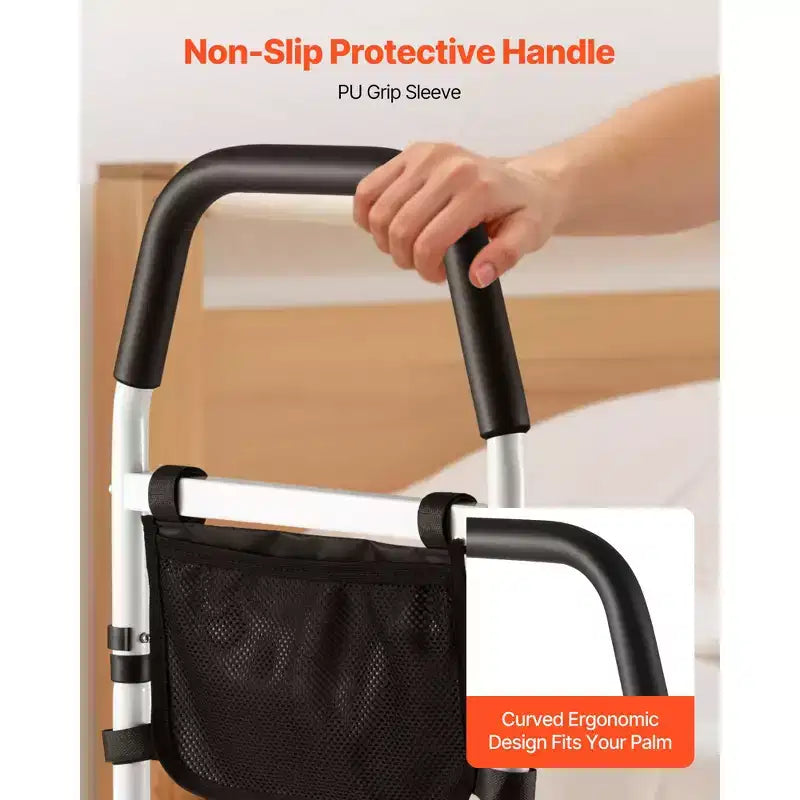Barre de lit pour personnes âgées, barres d'appui de chevet avec main courante en PU, canne de chevet à hauteur réglable, barres de lit en acier au carbone haute résistance, noir + blanc