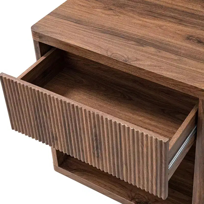 Grande table de chevet moderne de style médiéval encastrée avec tiroir de rangement, idéale pour les chambres et les salons, couleur noyer