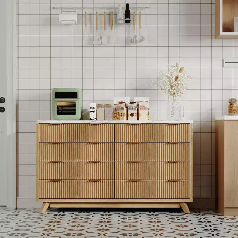 Commode, 54 pouces de large, 8 tiroirs cannelés, meuble de rangement moderne en bois, organisateur de placard et meuble TV