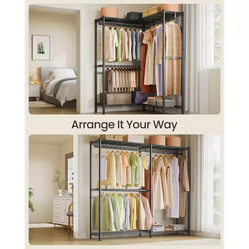 Portant à vêtements, robuste avec étagères de rangement réglables et tringles de suspension, crochets, armoire-penderie portable, blanc nuage