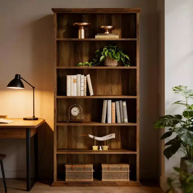 Étagère à 6 niveaux Hawthorne en bois rustique avec étagères de rangement réglables