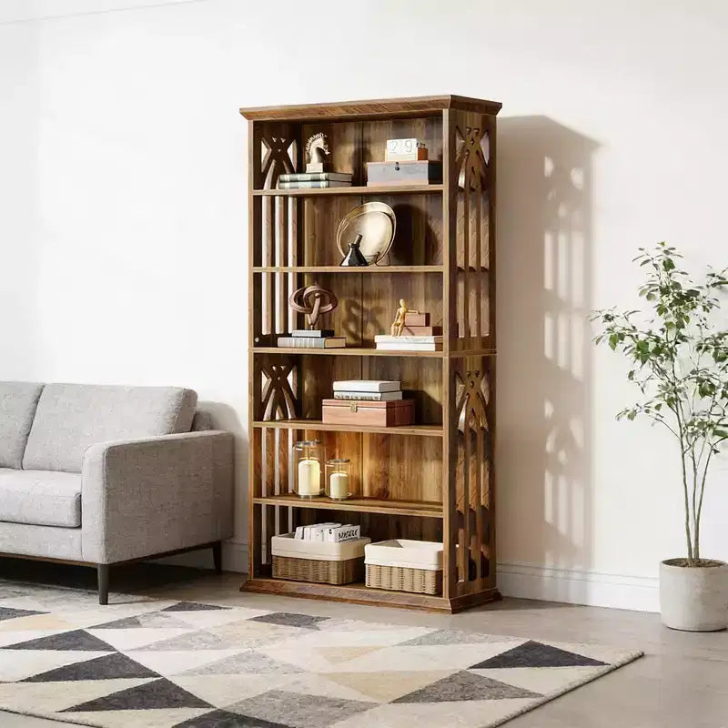 Étagère à 6 niveaux Hawthorne en bois rustique avec étagères de rangement réglables