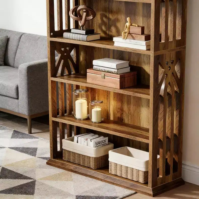 Étagère à 6 niveaux Hawthorne en bois rustique avec étagères de rangement réglables