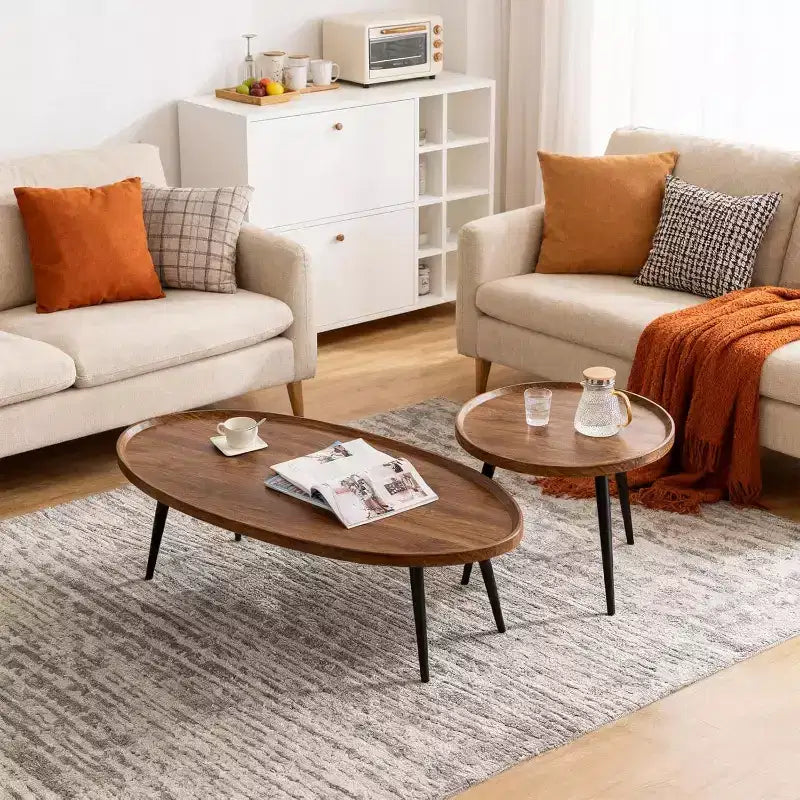 Table Basse Ronde, Tables Gigognes pour Salon, Table Basse d'Appoint en Bois pour Salon, Petits Espaces, Balcon