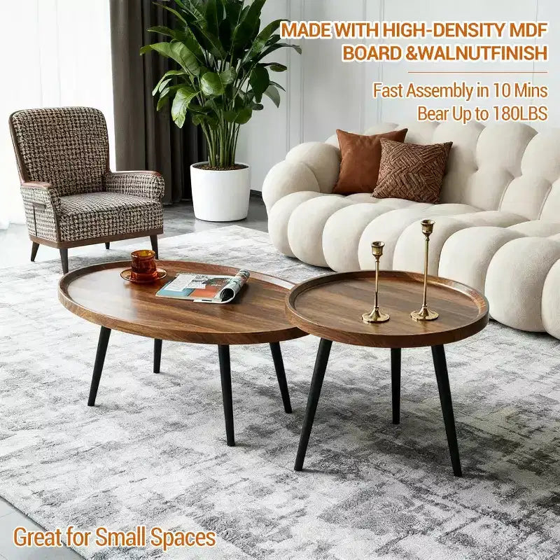 Table Basse Ronde, Tables Gigognes pour Salon, Table Basse d'Appoint en Bois pour Salon, Petits Espaces, Balcon