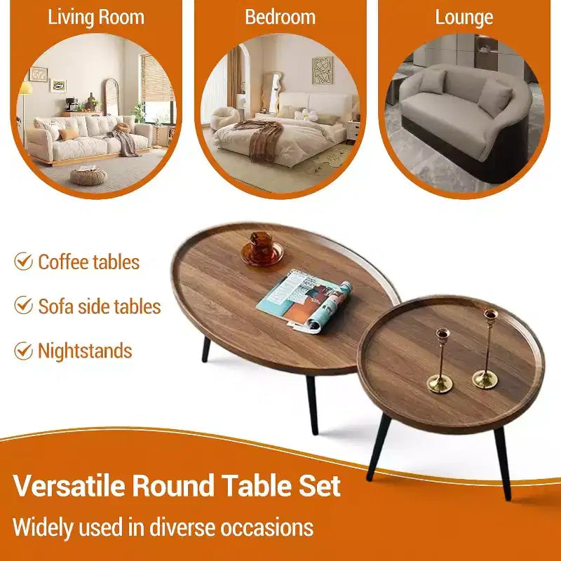 Table Basse Ronde, Tables Gigognes pour Salon, Table Basse d'Appoint en Bois pour Salon, Petits Espaces, Balcon