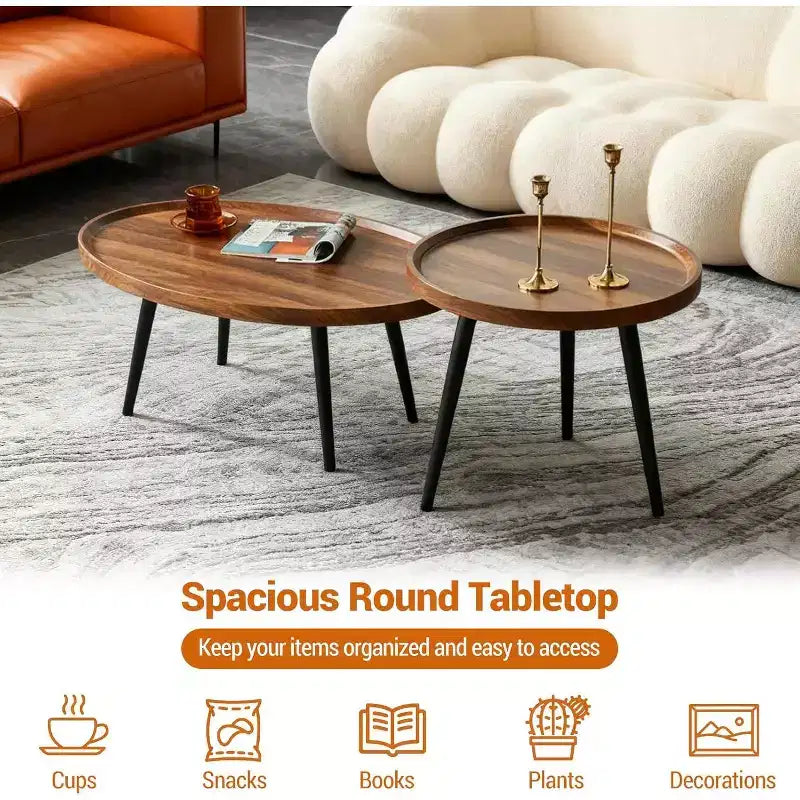 Table Basse Ronde, Tables Gigognes pour Salon, Table Basse d'Appoint en Bois pour Salon, Petits Espaces, Balcon