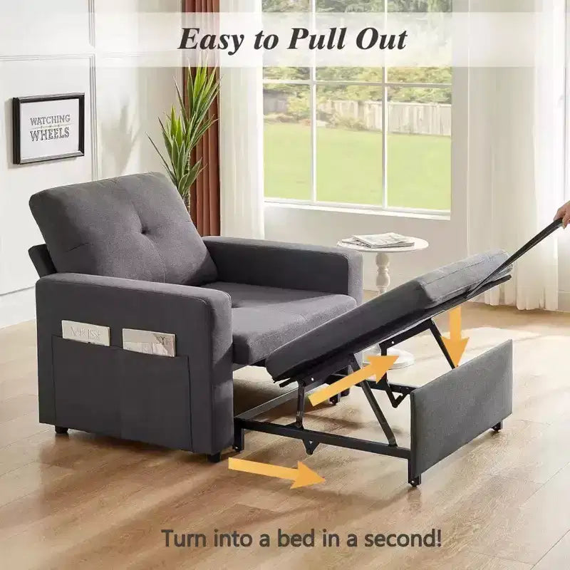Fauteuil-lit convertible 3-en-1 extra large de 42,5 po avec dossier inclinable à 5 positions et poches latérales pour petits espaces