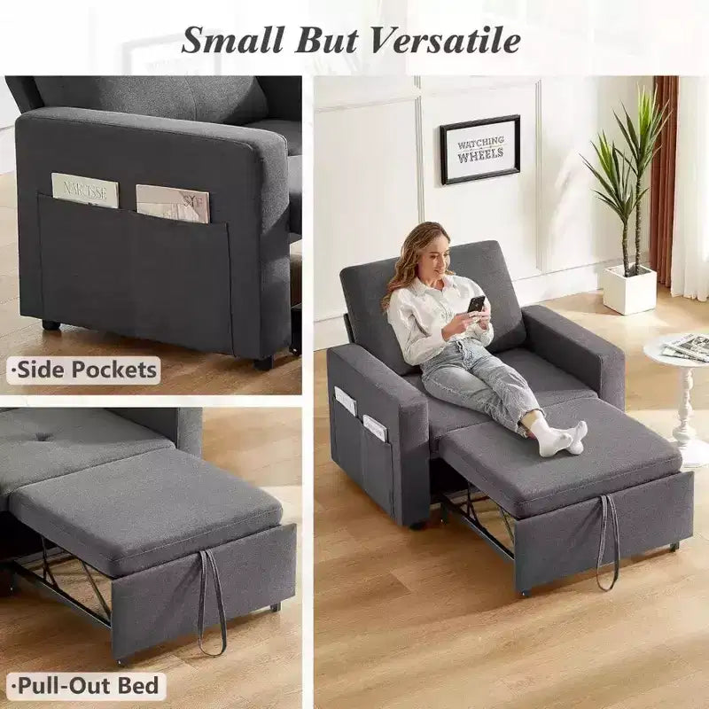 Fauteuil-lit convertible 3-en-1 extra large de 42,5 po avec dossier inclinable à 5 positions et poches latérales pour petits espaces