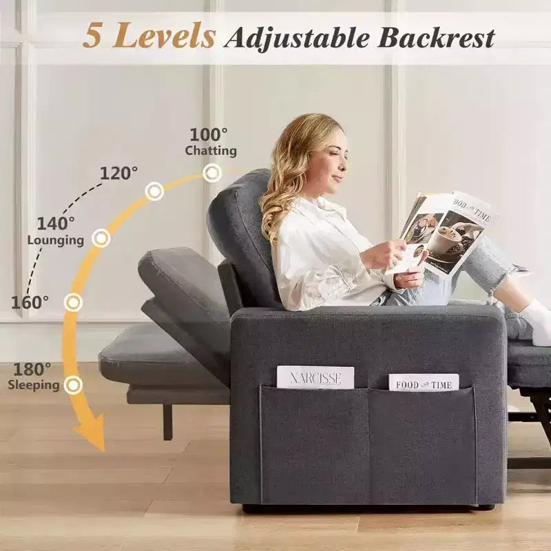 Fauteuil-lit convertible 3-en-1 extra large de 42,5 po avec dossier inclinable à 5 positions et poches latérales pour petits espaces