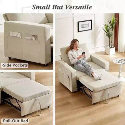 Fauteuil-lit convertible 3-en-1 extra large de 42,5 po avec dossier inclinable à 5 positions et poches latérales pour petits espaces