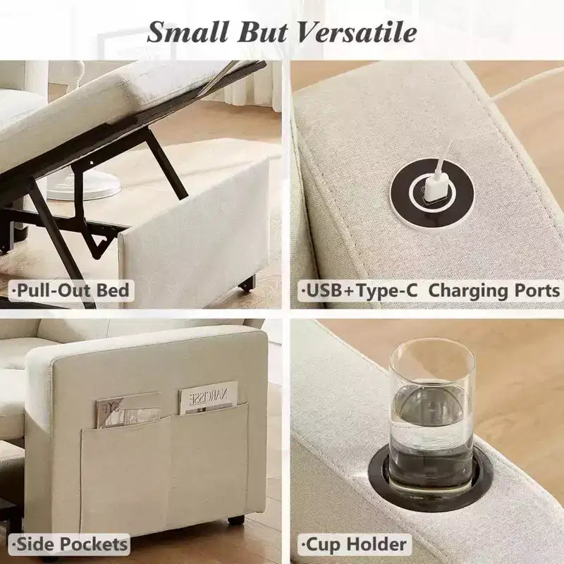 Fauteuil-lit convertible 3-en-1 extra large de 42,5 po avec dossier inclinable à 5 positions et poches latérales pour petits espaces