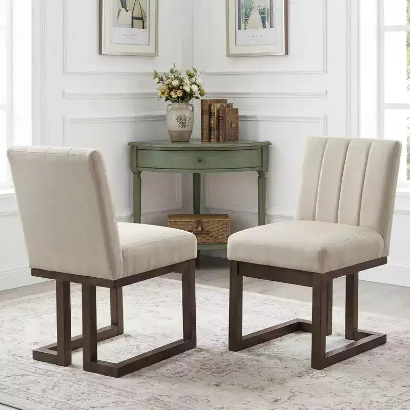 2/4 chaises de salle à manger en bois, chaises de cuisine modernes de ferme en tissu, beige + gris/noyer