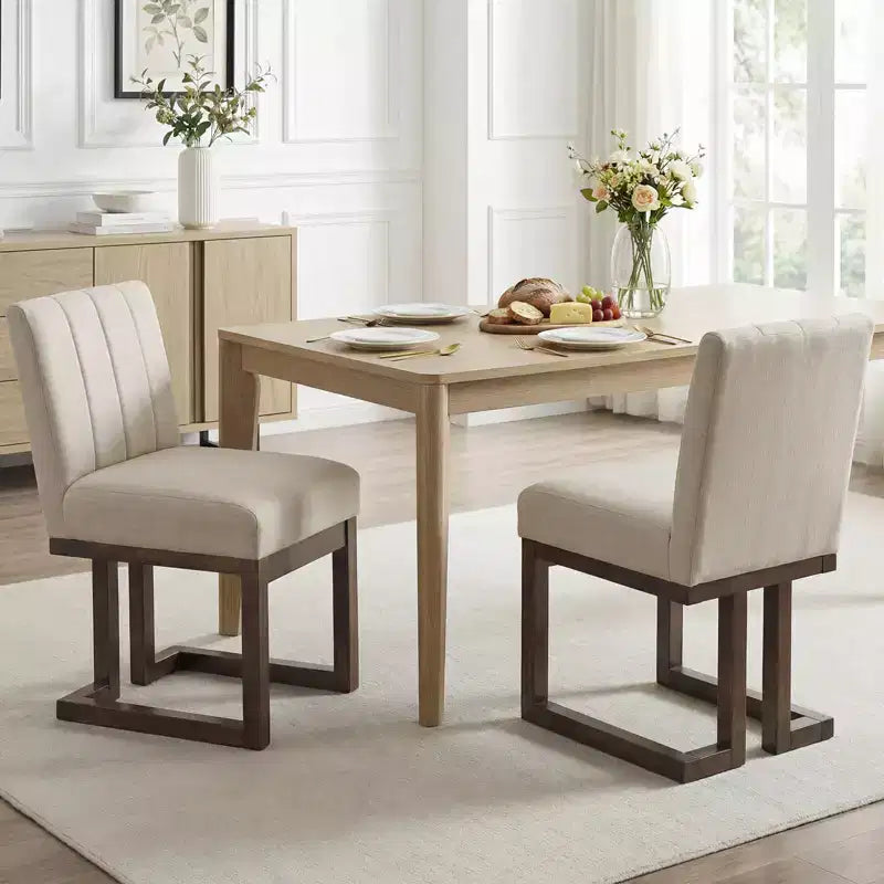 2/4 chaises de salle à manger en bois, chaises de cuisine modernes de ferme en tissu, beige + gris/noyer