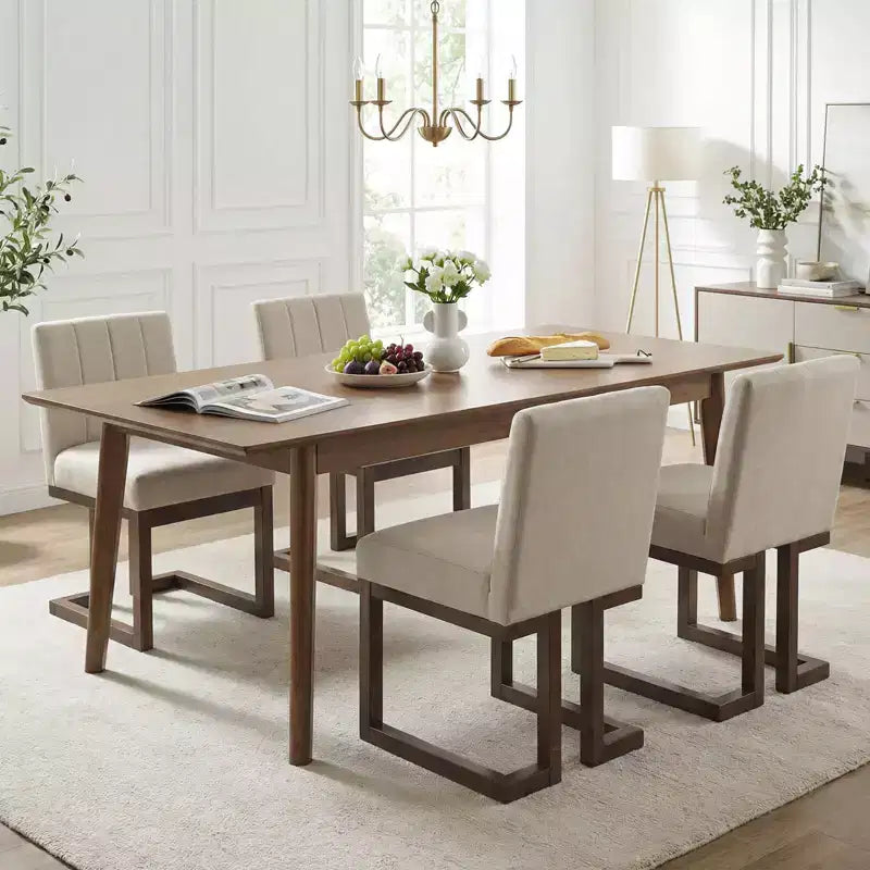 2/4 chaises de salle à manger en bois, chaises de cuisine modernes de ferme en tissu, beige + gris/noyer