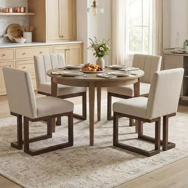 2/4 chaises de salle à manger en bois, chaises de cuisine modernes de ferme en tissu, beige + gris/noyer