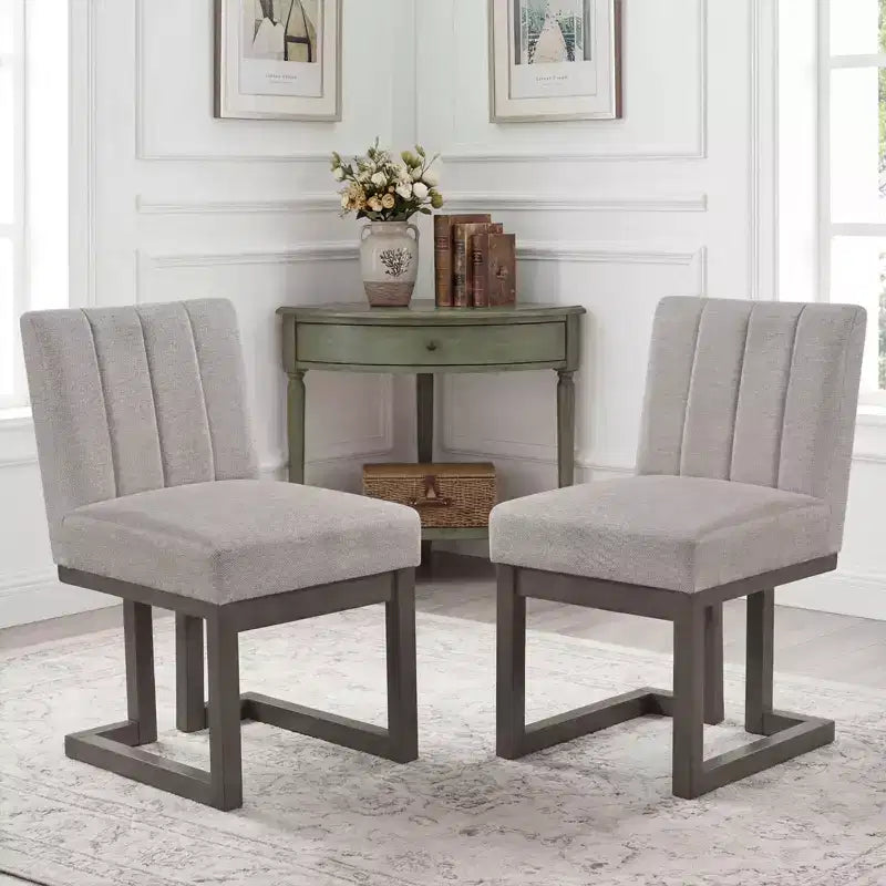 2/4 chaises de salle à manger en bois, chaises de cuisine modernes de ferme en tissu, beige + gris/noyer