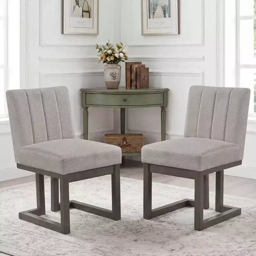 2/4 chaises de salle à manger en bois, chaises de cuisine modernes de ferme en tissu, beige + gris/noyer