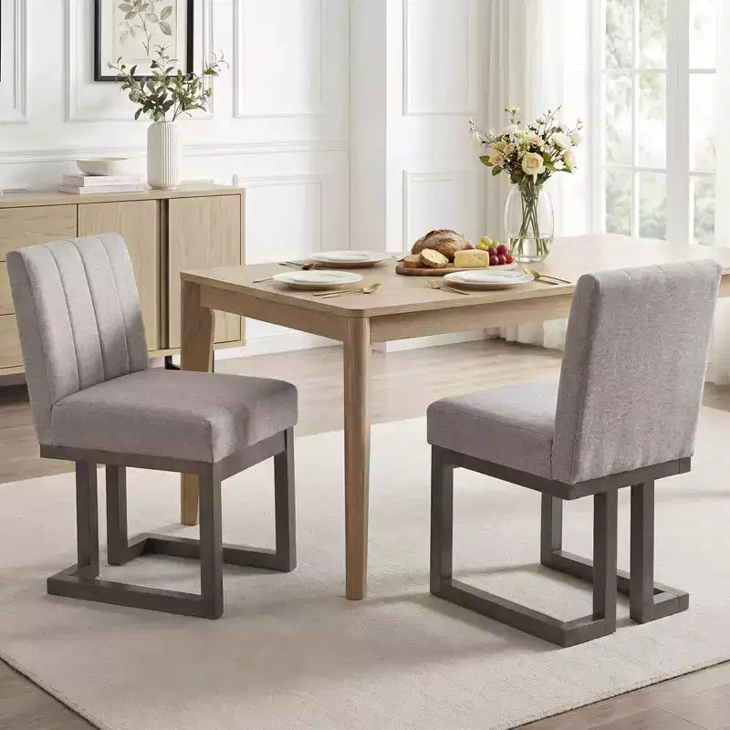 2/4 chaises de salle à manger en bois, chaises de cuisine modernes de ferme en tissu, beige + gris/noyer
