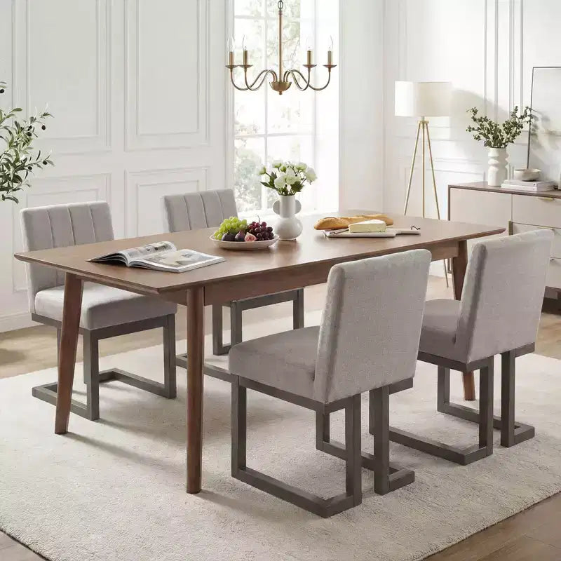 2/4 chaises de salle à manger en bois, chaises de cuisine modernes de ferme en tissu, beige + gris/noyer