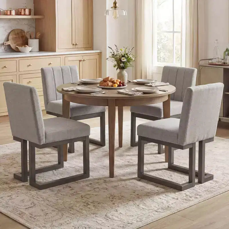 2/4 chaises de salle à manger en bois, chaises de cuisine modernes de ferme en tissu, beige + gris/noyer