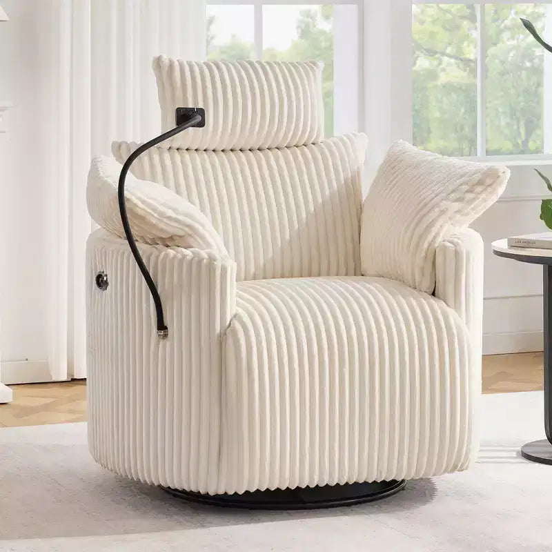 Fauteuil inclinable en velours côtelé, fauteuil pivotant 210 avec dossier et repose-pieds réglables, fauteuil à bascule avec support de téléphone -
