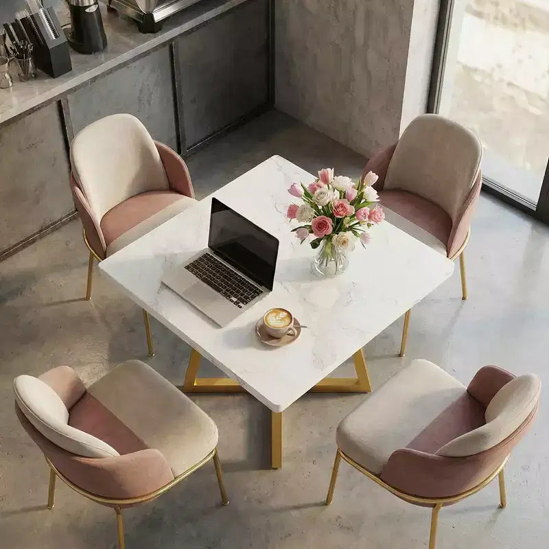 Table à manger industrielle carrée de 80 cm, Plateau MDF marron vintage et cadre en métal noir, Table polyvalente 2 places pour la maison et le bureau