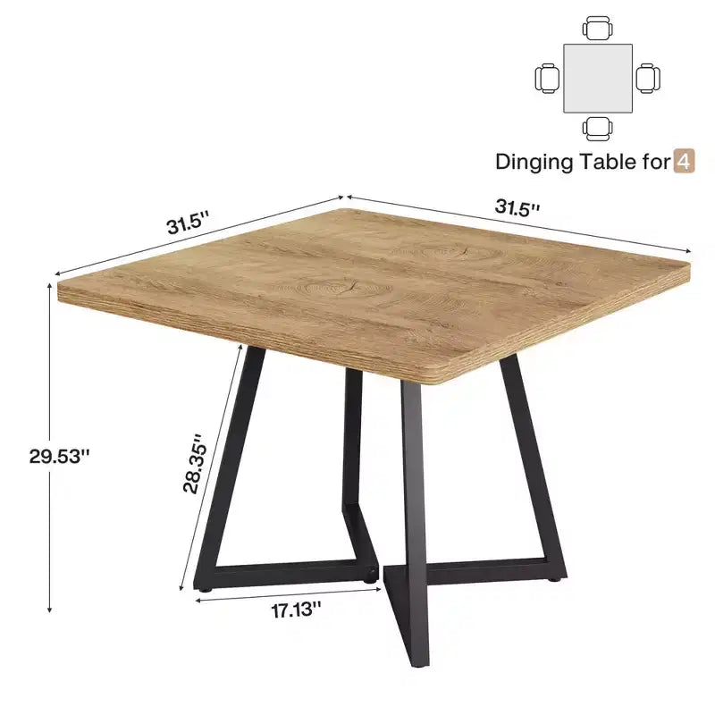 Table à manger industrielle carrée de 80 cm, Plateau MDF marron vintage et cadre en métal noir, Table polyvalente 2 places pour la maison et le bureau