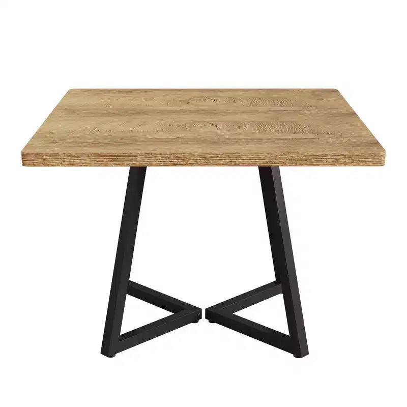 Table à manger industrielle carrée de 80 cm, Plateau MDF marron vintage et cadre en métal noir, Table polyvalente 2 places pour la maison et le bureau