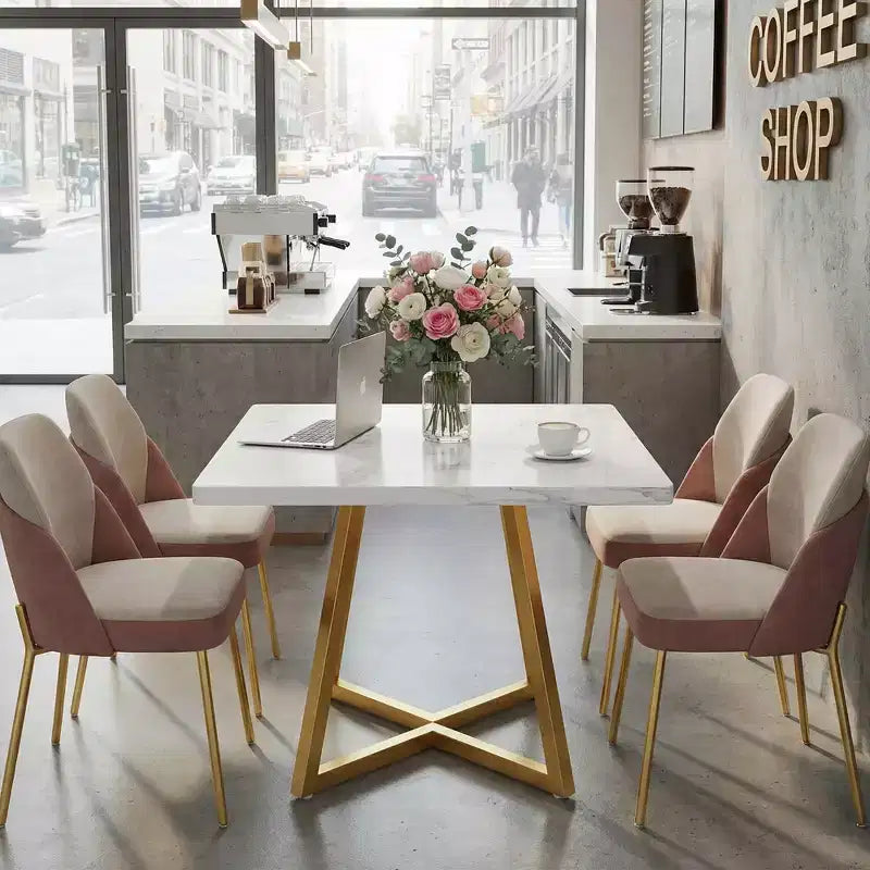 Table à manger industrielle carrée de 80 cm, Plateau MDF marron vintage et cadre en métal noir, Table polyvalente 2 places pour la maison et le bureau