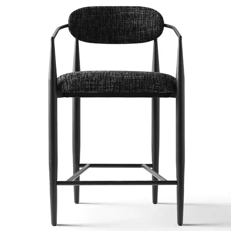 Tabouret de bar moderne rembourré à hauteur de comptoir avec pieds effilés en métal noir, siège spacieux pour îlot de cuisine ou bar à domicile-