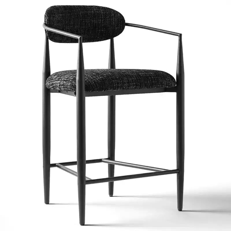 Tabouret de bar moderne rembourré à hauteur de comptoir avec pieds effilés en métal noir, siège spacieux pour îlot de cuisine ou bar à domicile-
