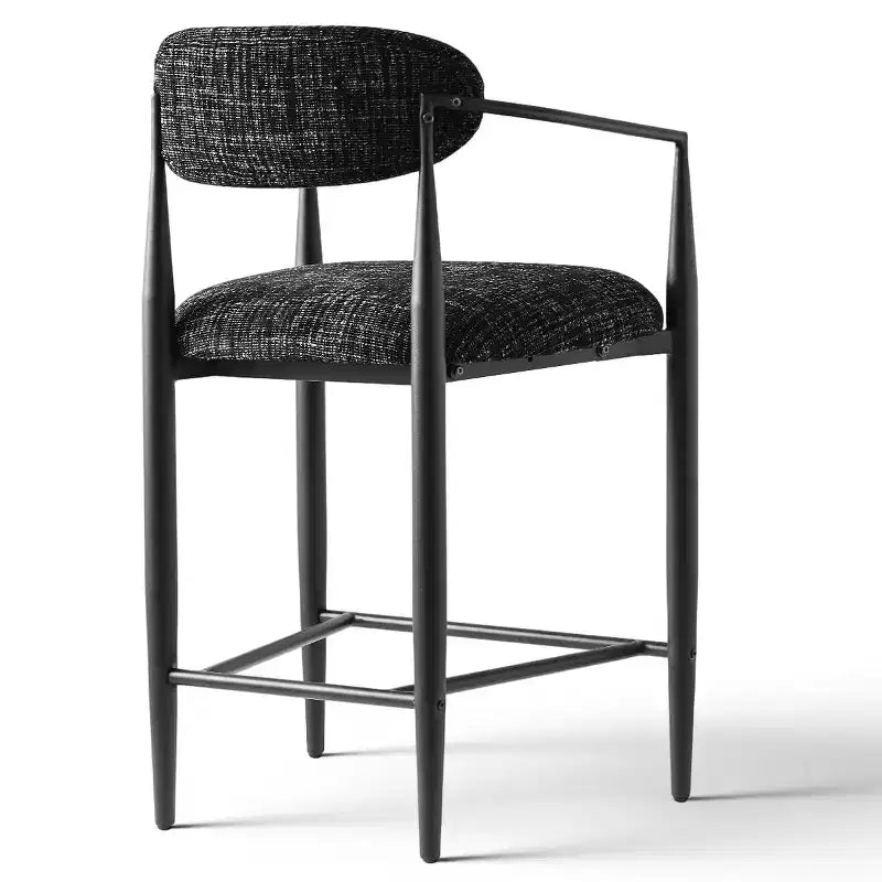 Tabouret de bar moderne rembourré à hauteur de comptoir avec pieds effilés en métal noir, siège spacieux pour îlot de cuisine ou bar à domicile-