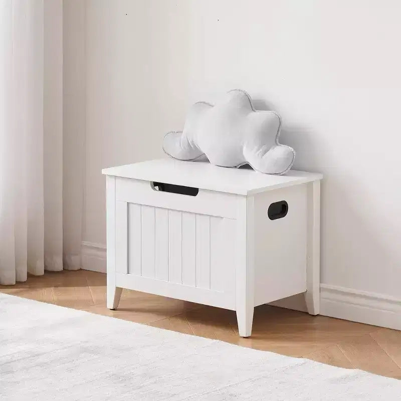 Grand banc de rangement en bois avec couvercle supérieur, siège épais rembourré, 2 charnières de sécurité, capacité de 118 kg, pour entrée, chambre, salon, 60 cm, blanc
