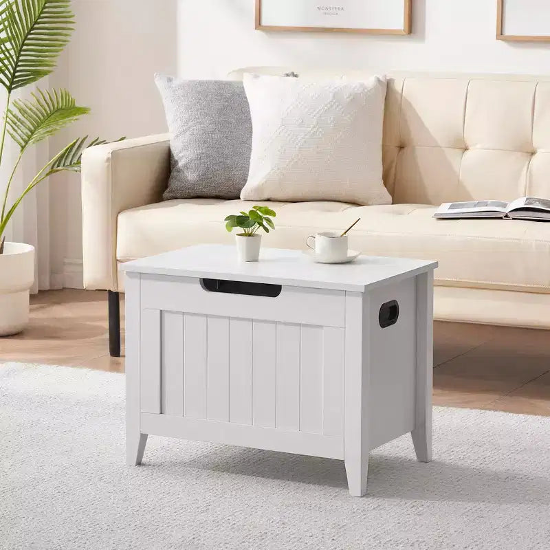 Grand banc de rangement en bois avec couvercle supérieur, siège épais rembourré, 2 charnières de sécurité, capacité de 118 kg, pour entrée, chambre, salon, 60 cm, blanc