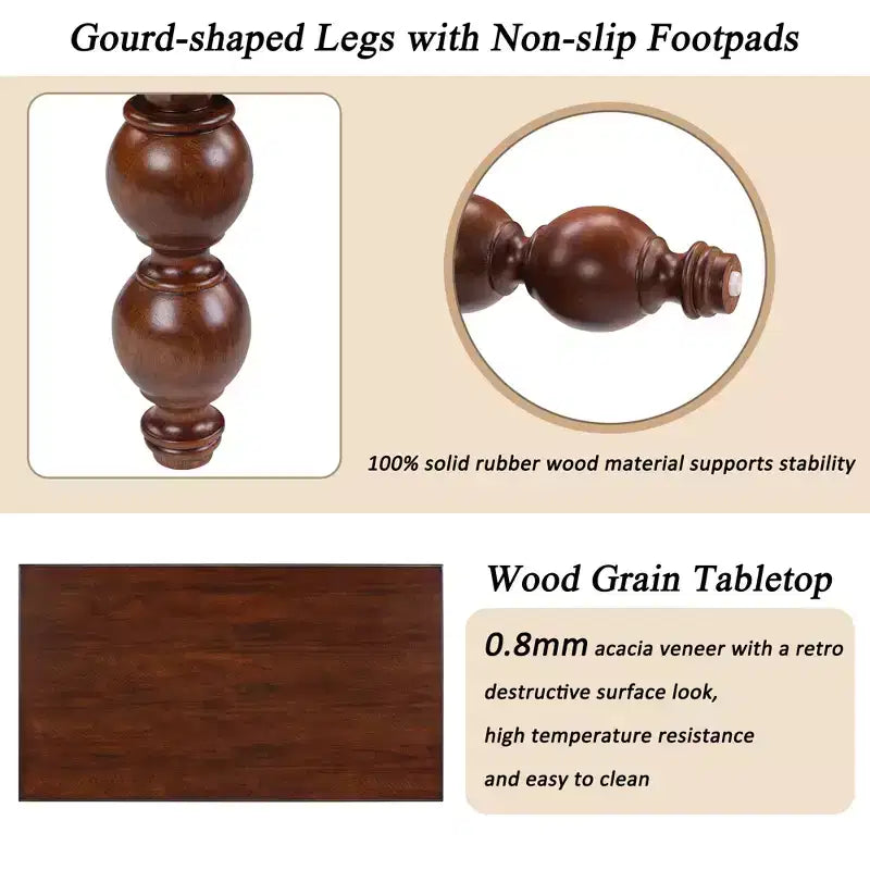 Table basse rectangulaire en bois avec tiroir de rangement, pieds en bois massif en forme de calebasse pour salon, noyer