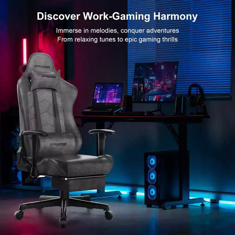 Chaise de gamer avec repose-pieds, fauteuil de bureau ergonomique inclinable avec support lombaire, gris