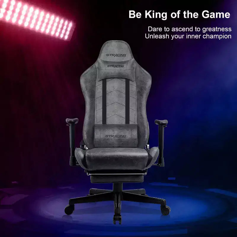 Chaise de gamer avec repose-pieds, fauteuil de bureau ergonomique inclinable avec support lombaire, gris