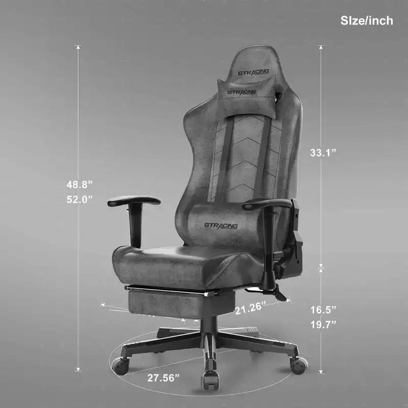 Chaise de gamer avec repose-pieds, fauteuil de bureau ergonomique inclinable avec support lombaire, gris