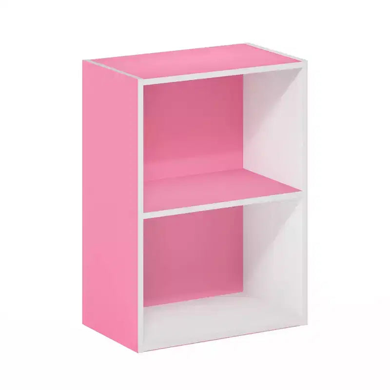 Étagère compacte à 2 niveaux avec casier ouvert, table d'appoint de canapé, table de chevet, meuble de rangement et de présentation pour utilisation horizontale/verticale, rose/blanc