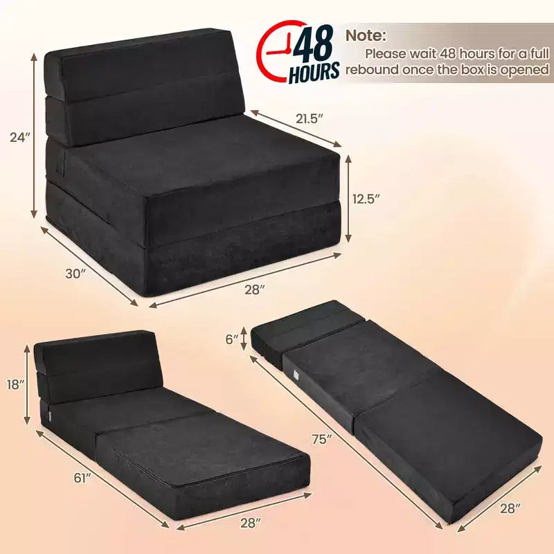 Chaise pliante trois pans, convertible en transat ou en lit, pour dortoir, canapé-lit neuf, noir/gris/café