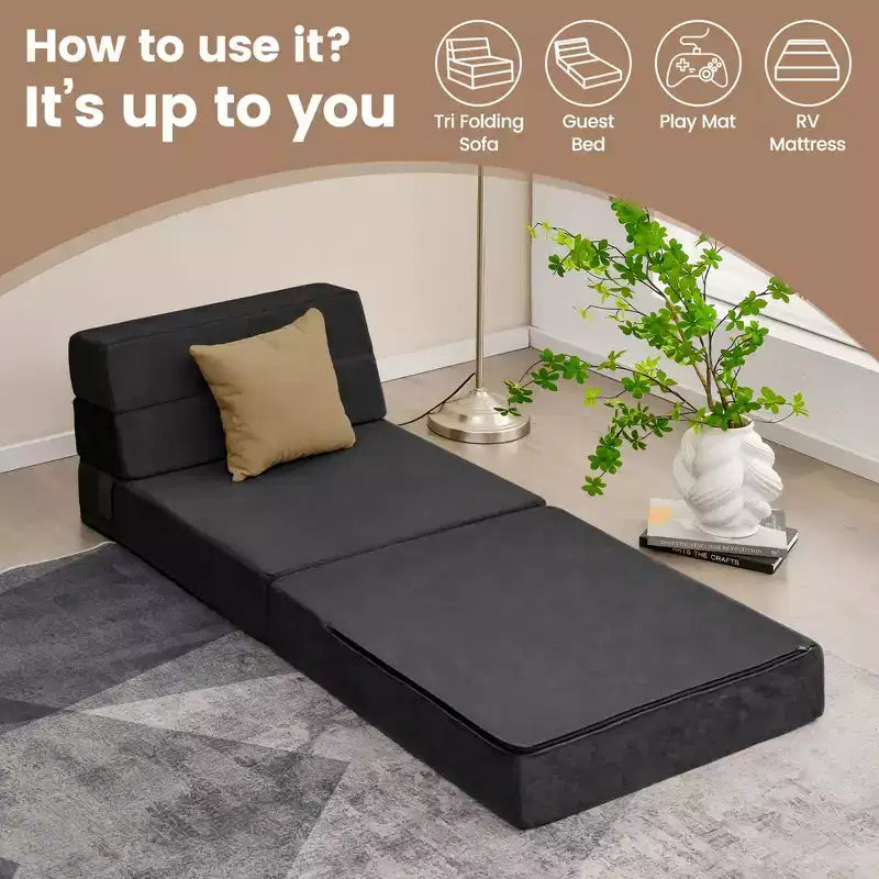 Chaise pliante trois pans, convertible en transat ou en lit, pour dortoir, canapé-lit neuf, noir/gris/café